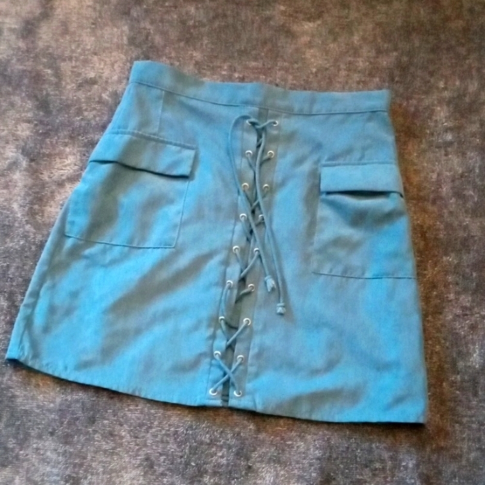Wild Honey slate blue laced detail miniskirt